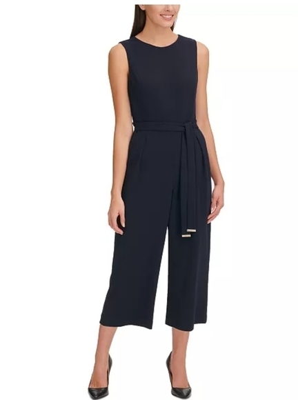 TOMMY Hilfiger Crepe Navy Blue Cropped Jumpsuit - Picture 1 of 9